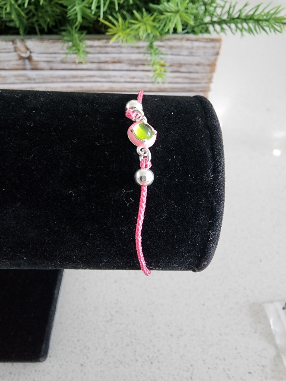 Tous Pink Cord Bracelet with Green Accent Bead